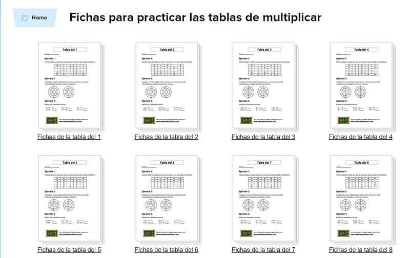 Fichas Para Practicar Las Tablas De Multiplicar