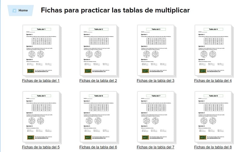 Fichas Para Practicar Las Tablas De Multiplicar 