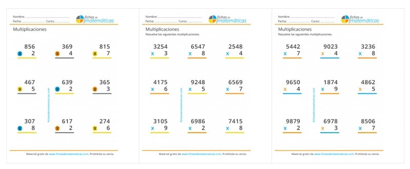 Fichas multiplicaciones y divisiones 