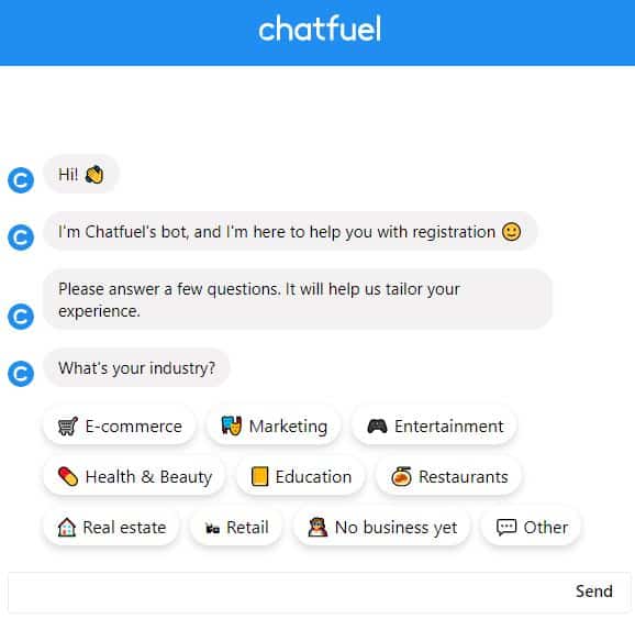 Imagen de una conversación con el chatbot de chatfuel