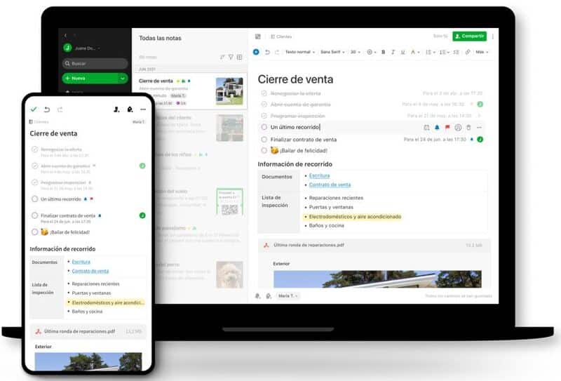 Evernote para teléfono móvil y ordenador.