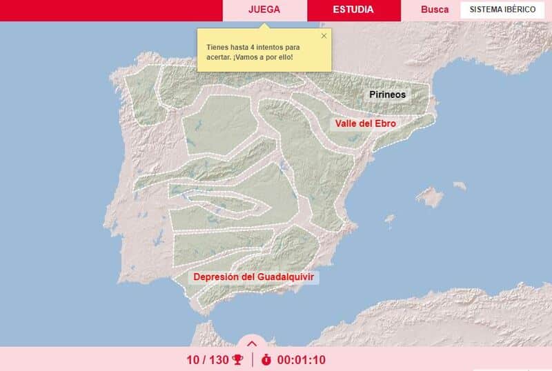 Mapa interactivo de Didactalia para repasar el relieve español.