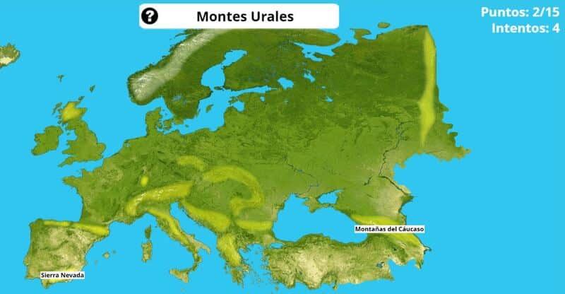 Mapa interactivo de Toporopa para repasar los sistemas montañosos de Europa.