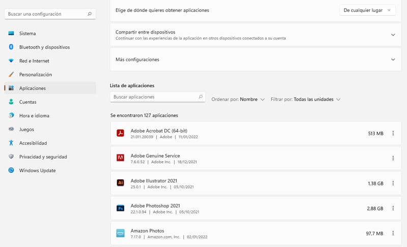 Desinstalar programas innecesarios