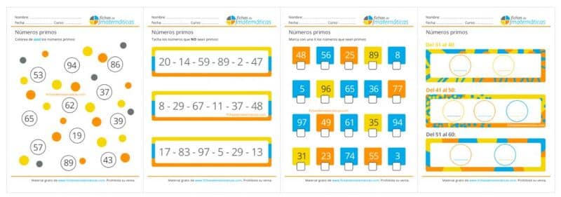 Fichas de matemáticas para repasar los números primos 
