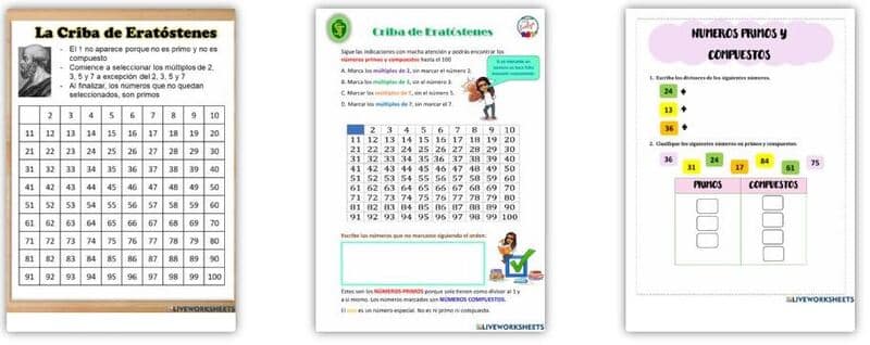 Liveworksheets para repasar los números primos 