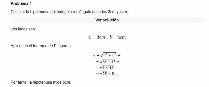 Ejercicios Matesfacil. teorema de Pitágoras