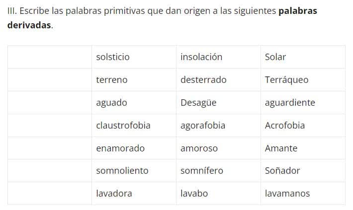 Ejercicios De Palabras Primitivas Y Derivadas