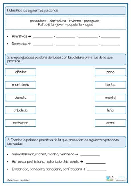 Ejercicios: Palabras Primitivas Y Palabras Derivadas