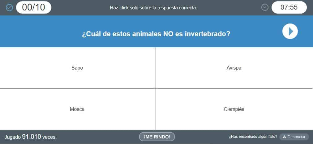 Test sobre animales vertebrados e invertebrados