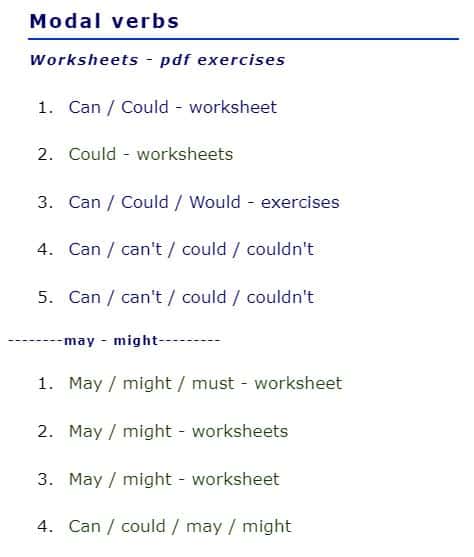 Modal Verbs Worksheets