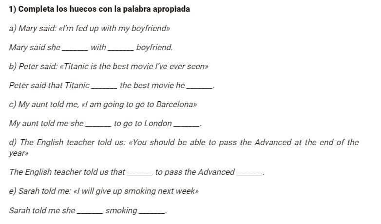 Reported Speech Ejercicios Para Practicar.