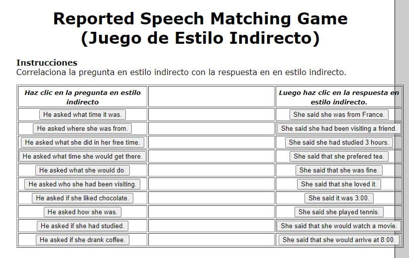 Reported Speech Matching Game