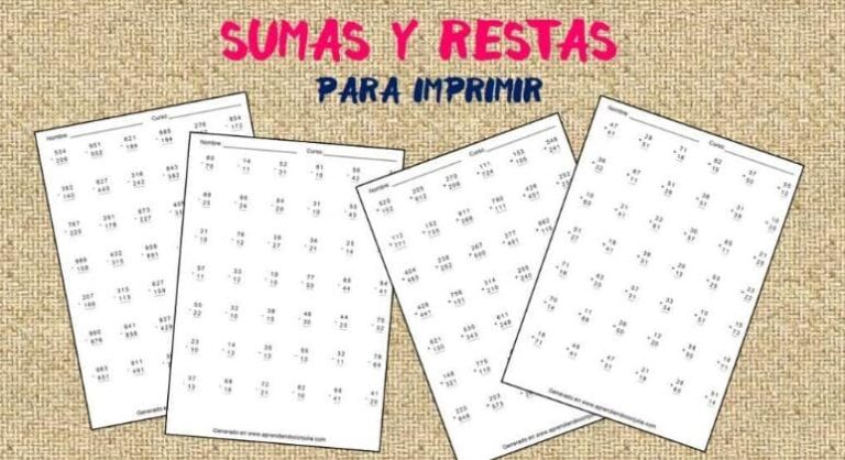 20 fichas descargables para trabajar sumas y restas gratis