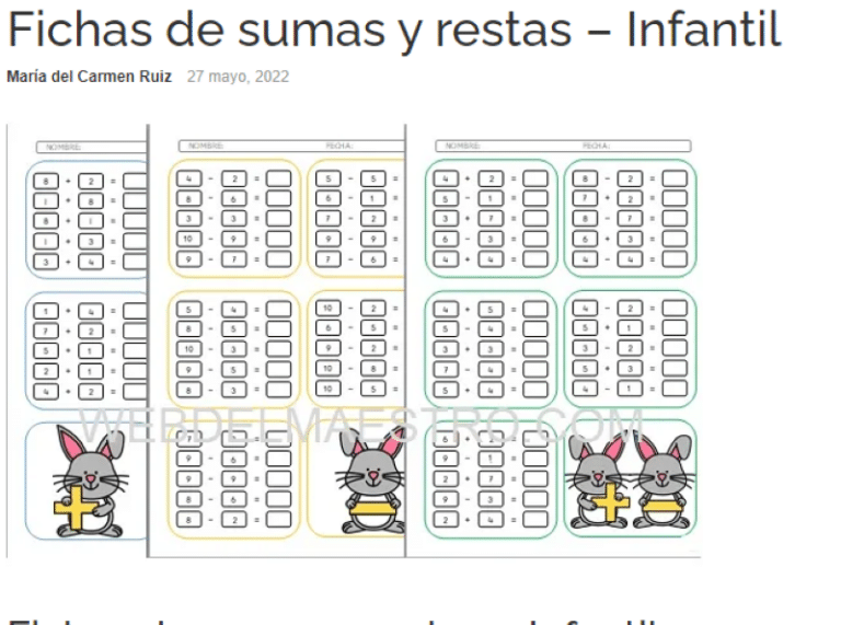 Fichas descargables para trabajar las sumas y las restas ...