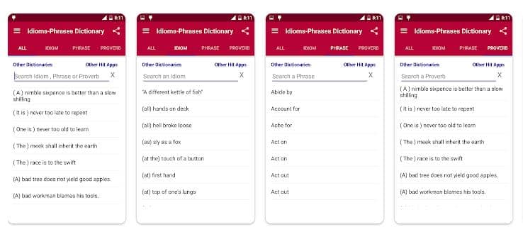 Offline idioms and phrases dictionary