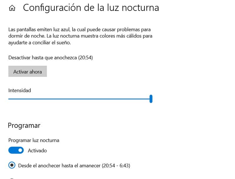 Configuración luz nocturna trucos para windows 11