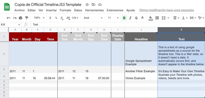 Plantilla Timelinejs