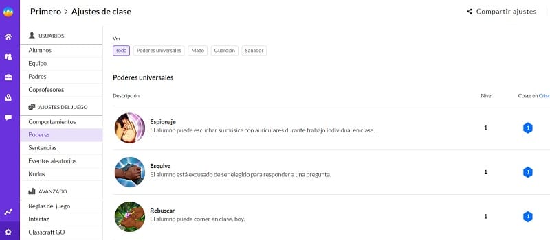 Classcraft poderes 