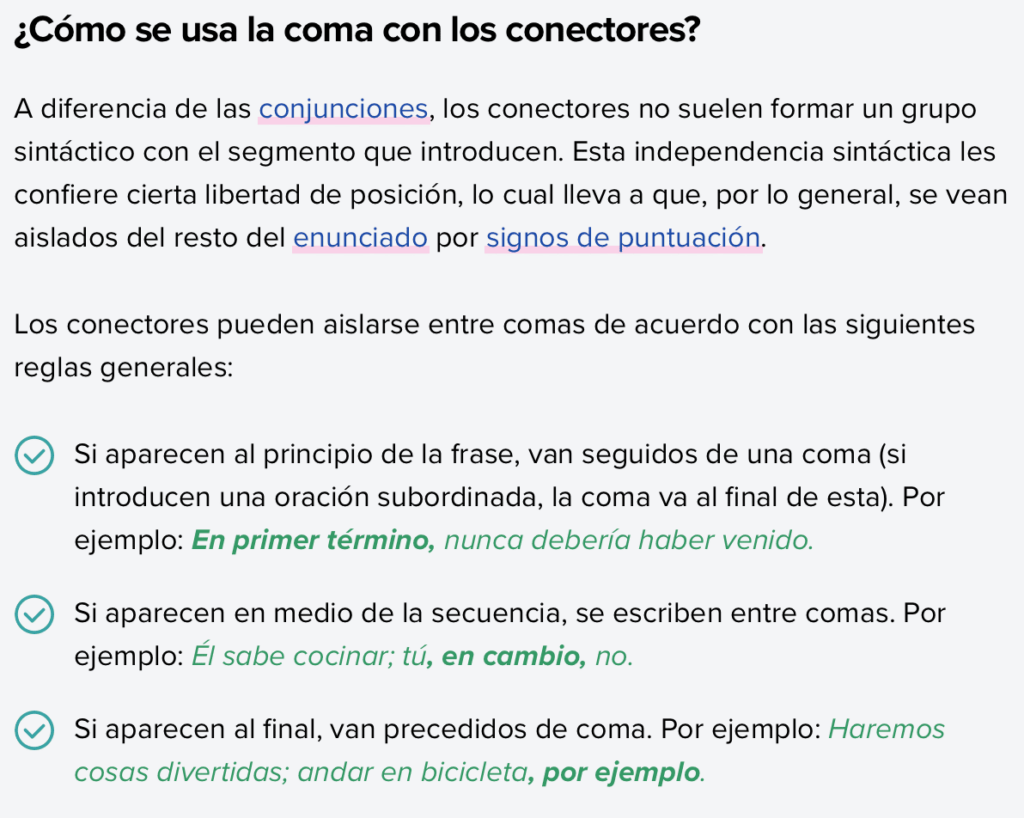 coma conectores textuales