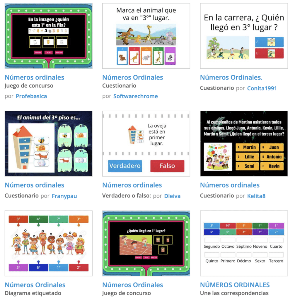 Juegos online para aprender los números ordinales