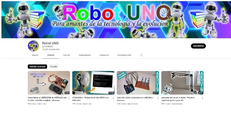 Robot Uno, canal de YouTube para aprender robótica