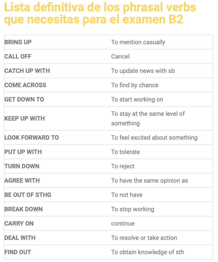 Lista de phrasal verbs para aprobar el B2 