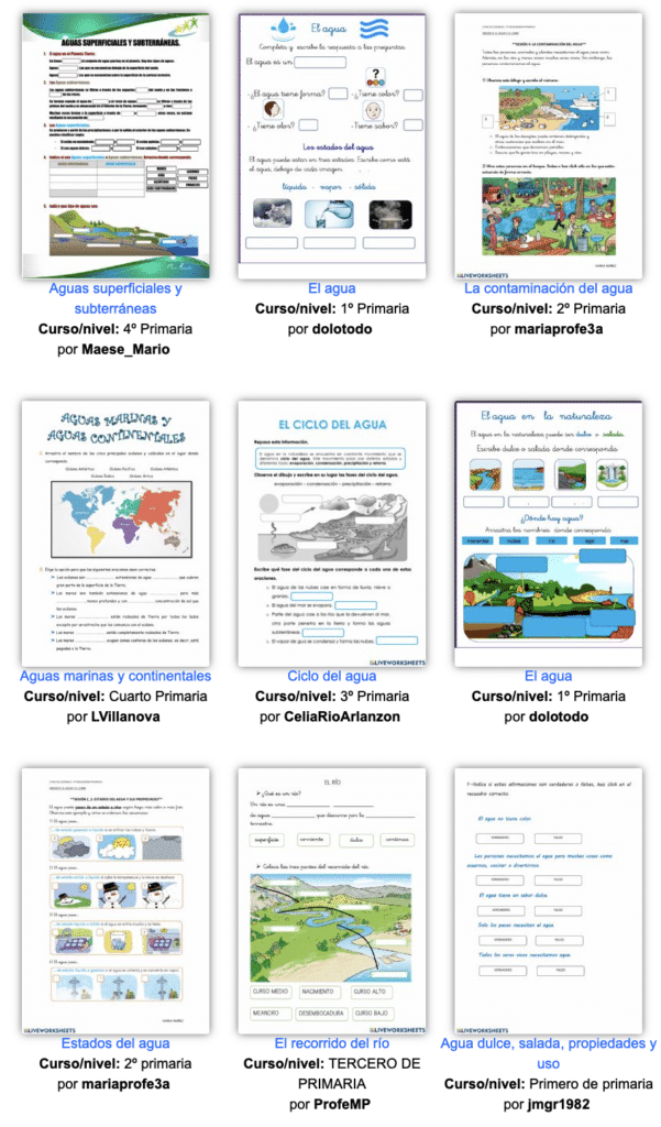 Fichas de Liveworksheets para trabajar el día del agua