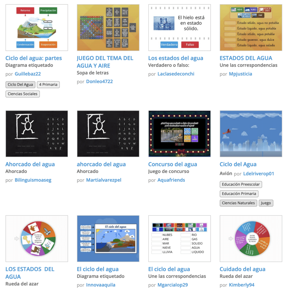 Juegos del agua en Wordwall 