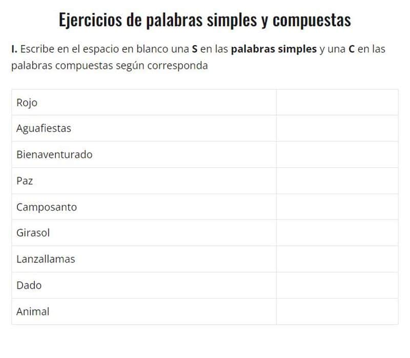 Ejercicios De Palabras Simples Y Compuestas