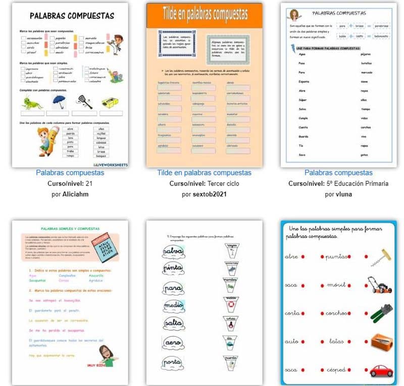 Ejercicios De Palabras Compuestas Online O Para Imprimir