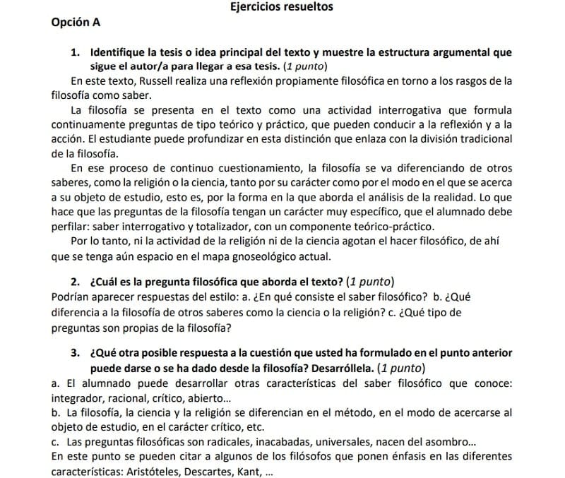 Ejercicios de Filosofía examen nueva EBAU 