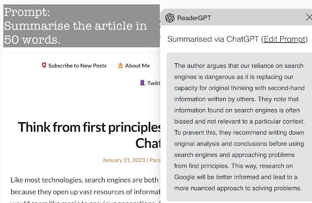 ReaderGPT: ChatGPT based Web Page Summariser, extensiones gratuitas de chatgpt para chrome