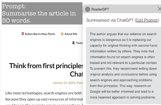 Readergpt: digest di pagine Web basato su Chatgpt, estensioni Chrome Chatgpt gratuite