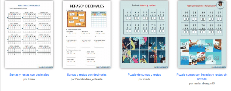 20 fichas descargables para trabajar sumas y restas gratis