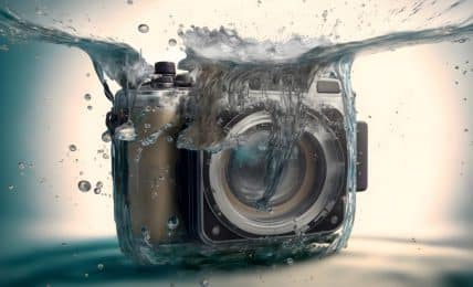 Camara Fotografica Slr Moderna Que Cae Agua Salpicaduras Agua Arte Generado Red Neuronal