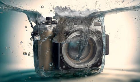 camara fotografica slr moderna que cae agua salpicaduras agua arte generado red neuronal