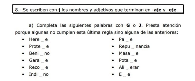 ejercicios con g y j
