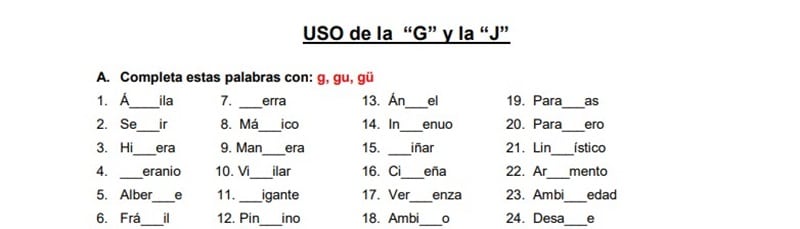 ejercicios con g y j