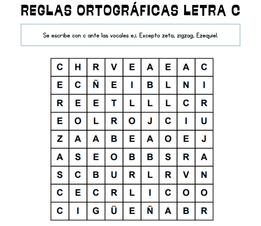 Sopas de letras: reglas ortográficas letra C