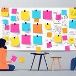 brainstorming session with colorful sticky notes