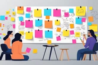 brainstorming session with colorful sticky notes