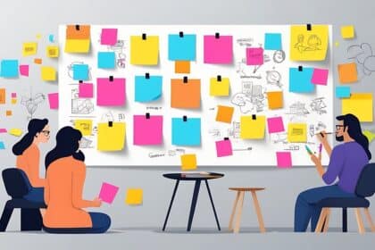 brainstorming session with colorful sticky notes