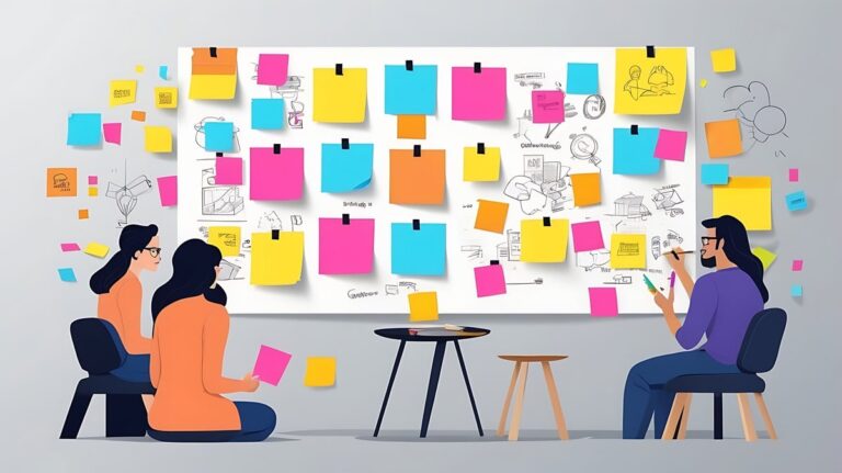 brainstorming session with colorful sticky notes
