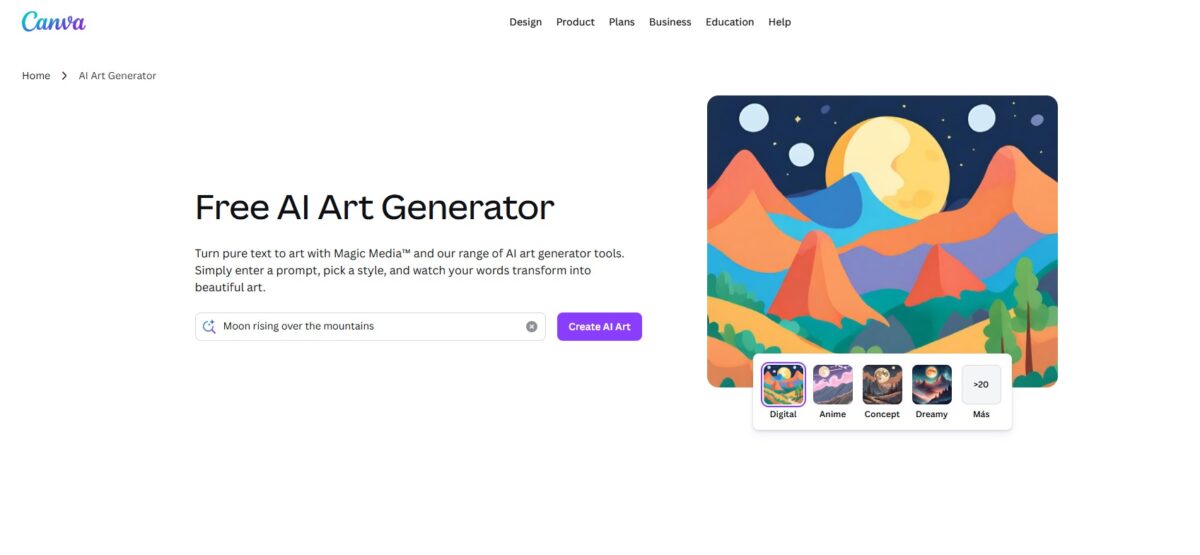 Canva AI Image Generator : crear imágenes con IA