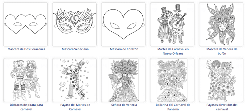 Dibujos de carnaval para colorear