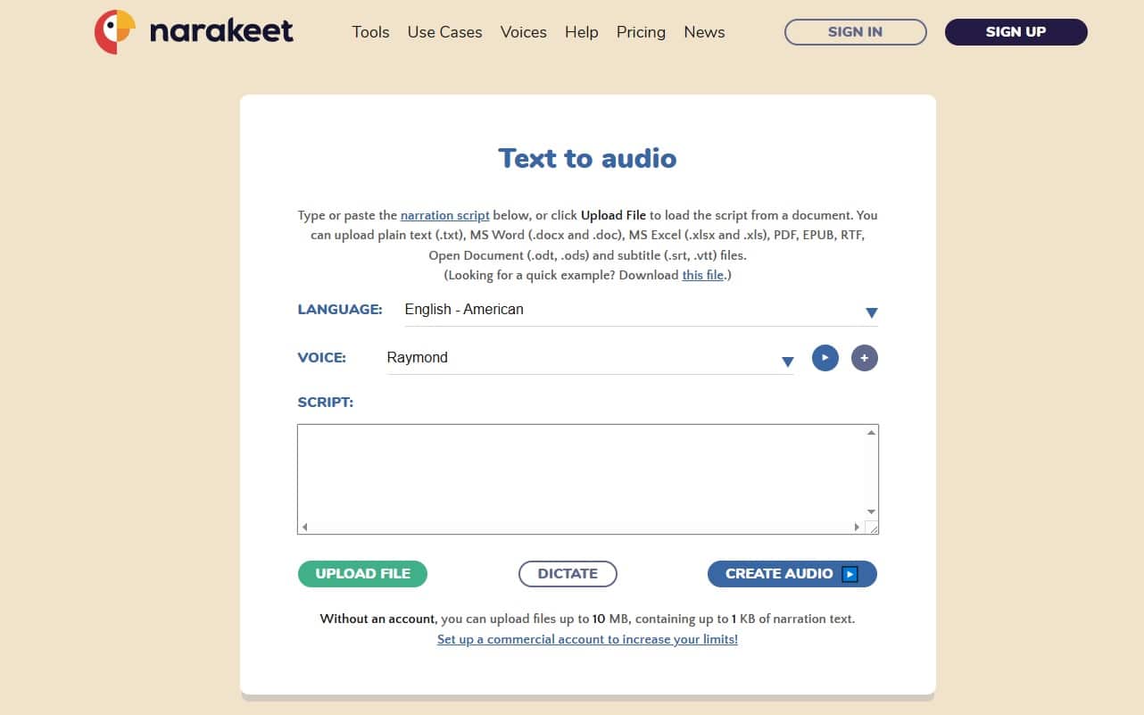 Narakeet- Herramientas IA para pasar texto a voz gratuitas
